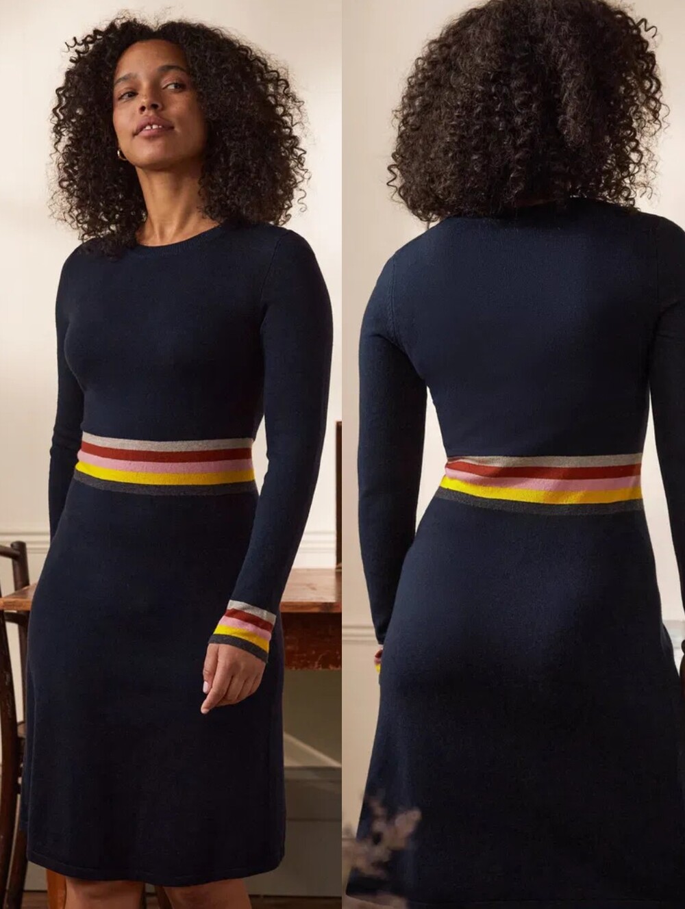 EUC Boden Stripe Waist Knitted Dress in Navy - Picture 16 of 16